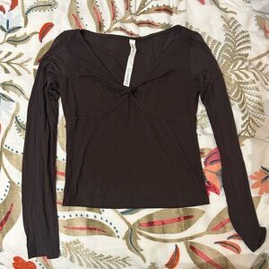 Modal-Silk Blend V-Neck Long-Sleeve Shirt M Espresso